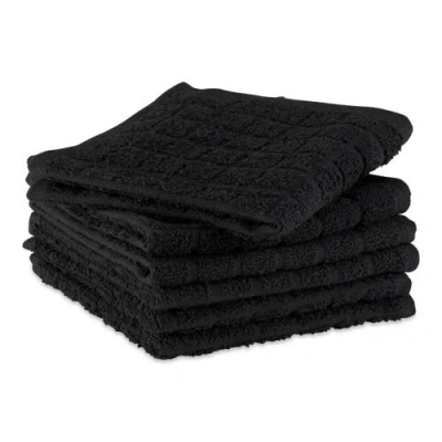 Dii Solid Windowpane Terry Dishcloth Set/6 In Black