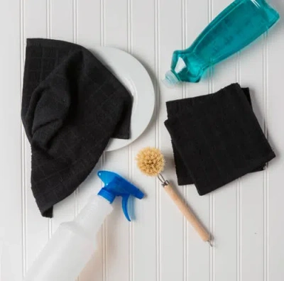 Dii Solid Windowpane Terry Dishcloth Set/6 In Black