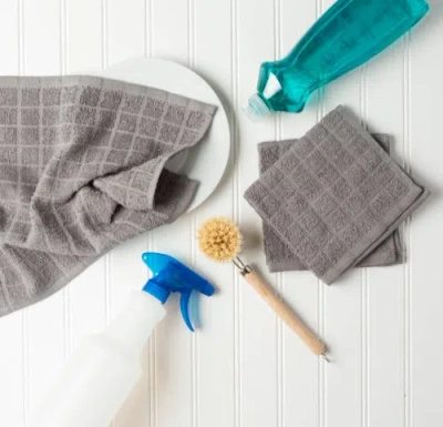 Dii Solid Windowpane Terry Dishcloth Set/6 In Gray