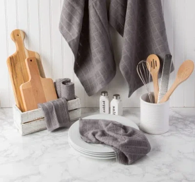 Dii Solid Windowpane Terry Dishcloth Set/6 In Gray