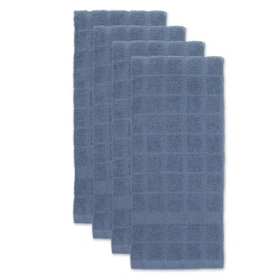 Dii Solid Windowpane Terry Dishtowel Set/4 In Stonewash Blue