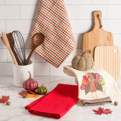 Dii Fall Turkey Embroidered Assorted Dishtowel Set/3 In Fall Turkey