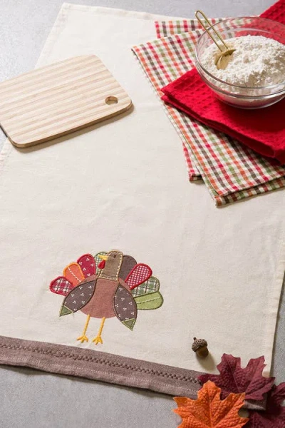 Dii Fall Turkey Embroidered Assorted Dishtowel Set/3 In Fall Turkey