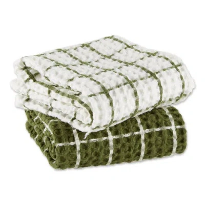 Dii Windowpane Oversized Washed Waffle Dishtowel Set/2 In Sage