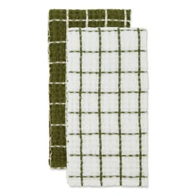 Dii Windowpane Oversized Washed Waffle Dishtowel Set/2 In Sage