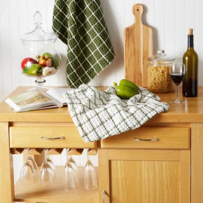 Dii Windowpane Oversized Washed Waffle Dishtowel Set/2 In Sage