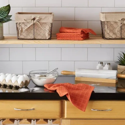 Dii Solid Windowpane Terry Dishcloth Set/6 In Spice