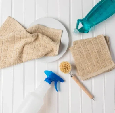 Dii Solid Windowpane Terry Dishcloth Set/6 In Beige