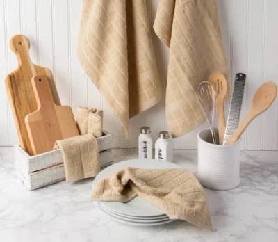 Dii Solid Windowpane Terry Dishcloth Set/6 In Beige
