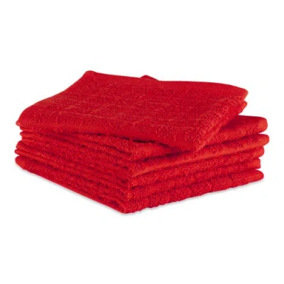 Dii Solid Windowpane Terry Dishcloth Set/6 In Red