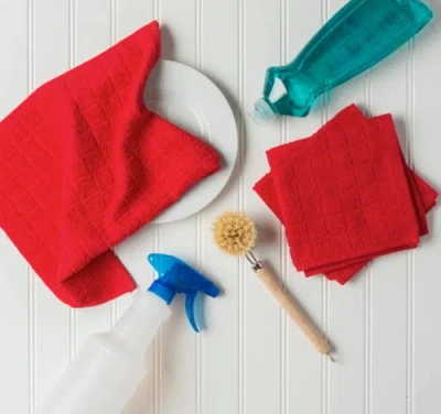 Dii Solid Windowpane Terry Dishcloth Set/6 In Red