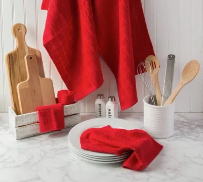 Dii Solid Windowpane Terry Dishcloth Set/6 In Red