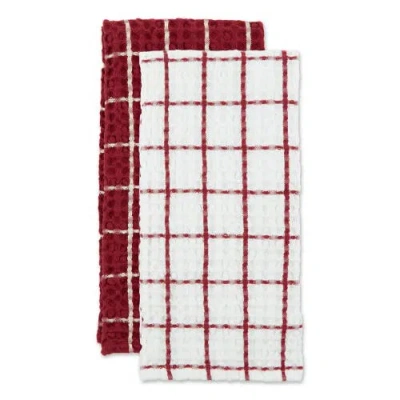 Dii Windowpane Oversized Washed Waffle Dishtowel Set/2 In Barn Red