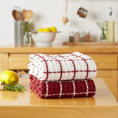 Dii Windowpane Oversized Washed Waffle Dishtowel Set/2 In Barn Red