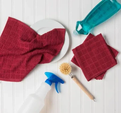 Dii Terry Windowpane Combo Dishcloth Set/6 In Wine