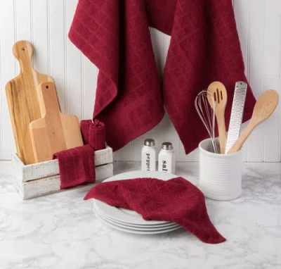 Dii Terry Windowpane Combo Dishcloth Set/6 In Wine