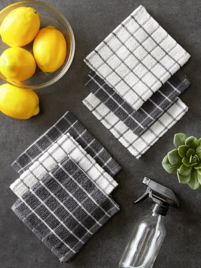 Dii Terry Windowpane Combo Dishcloth Set/6 In Gray
