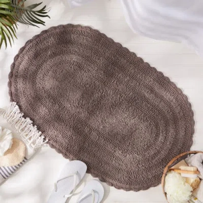 Dii Oval Crochet Bath Mat In Gray