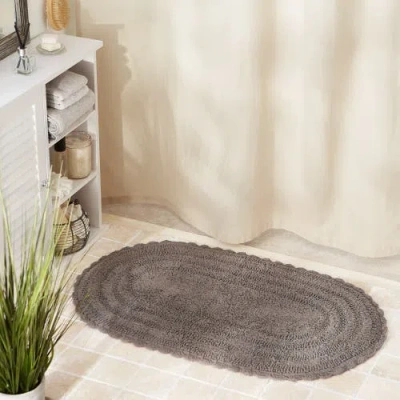 Dii Oval Crochet Bath Mat In Gray