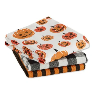 Dii Pumpkin Faces Assorted Dishtowel Set/3 In Pumpkin Faces