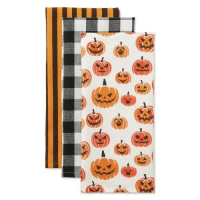 Dii Pumpkin Faces Assorted Dishtowel Set/3 In Pumpkin Faces