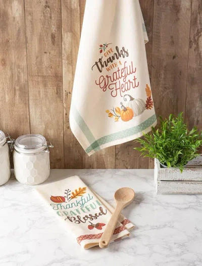 Dii Asst Grateful Fall Printed Dishtowel Set/2 In Grateful Fall