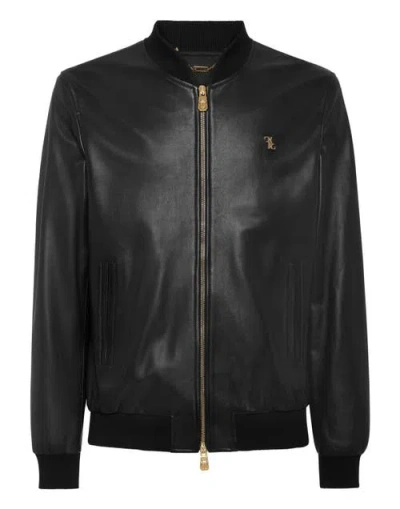 Billionaire Basic Leather Bomber Men In Black