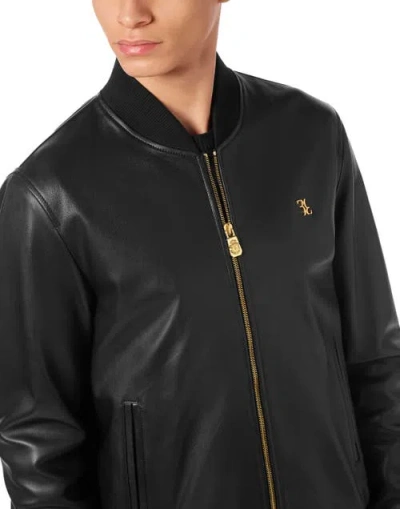 Billionaire Basic Leather Bomber Men In Black