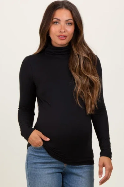 Pinkblush Brushed Knit Basic Turtleneck Top In Black