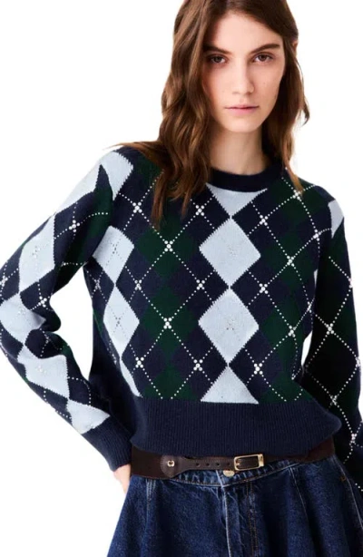 Maje Argyle Sweater With Rhinestones In Multi