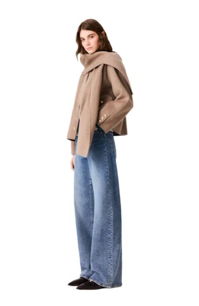 Maje Short Double-faced Coat In Mastic Beige