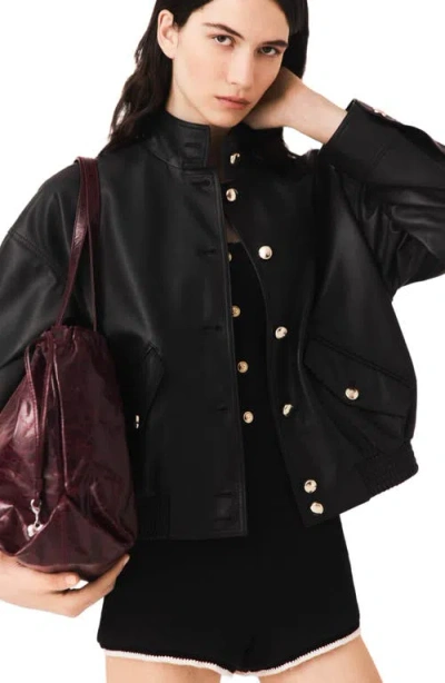Maje Leather Jacket In Black