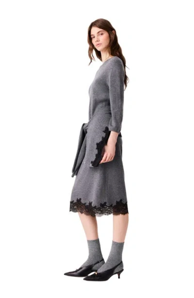 Maje Dress With Lace Panel In Gray