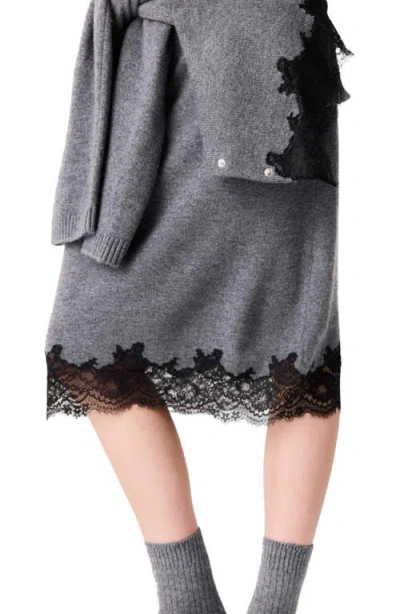 Maje Dress With Lace Panel In Gray