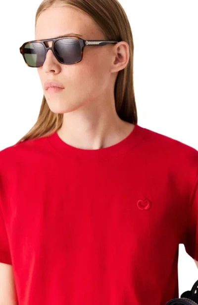 Maje T-shirt With Embroidered Logo In Red