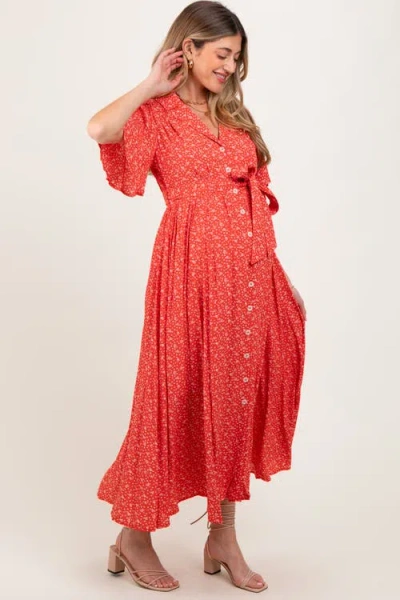 Pinkblush Flutter Sleeve Button Down Maxi Dress In Red