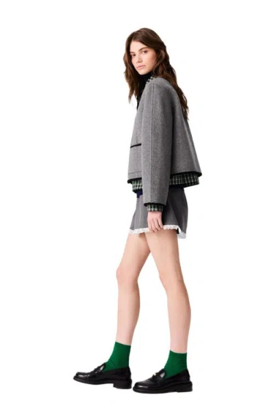 Maje Short Double-faced Coat In Light Grey
