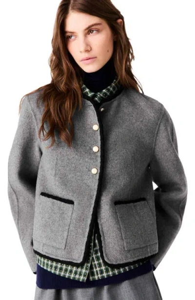 Maje Short Double-faced Coat In Light Grey