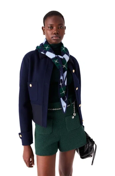 Maje Wool Argyle Triangle Scarf In Navy