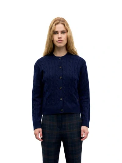 Gerard Darel Raiza Cable Knit Button Front Sweater In Blue