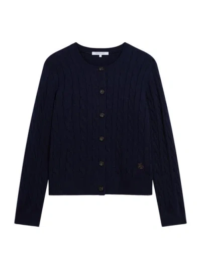Gerard Darel Raiza Cable Knit Button Front Sweater In Blue