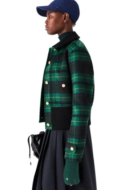Maje Checked-pattern Button-up Jacket In Green