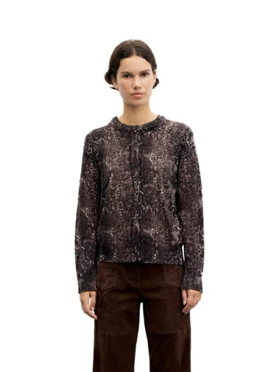 Gerard Darel Rouba Wool Printed Button Front Sweater In Brown