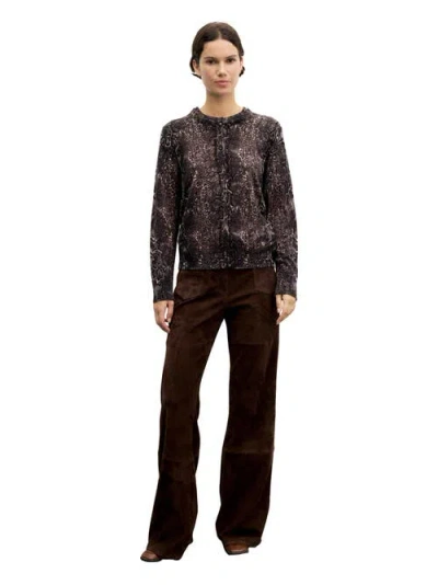 Gerard Darel Rouba Wool Printed Button Front Sweater In Brown