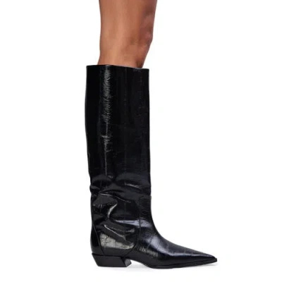 Black Suede Studio Aero 30 Boot In Black Eel Printed Leather
