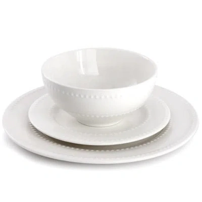 Elama 12 Piece Stoneware Dinnerware Set In White