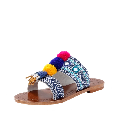 Antik Batik Koshi Pom-pom Slide Sandals In Blue