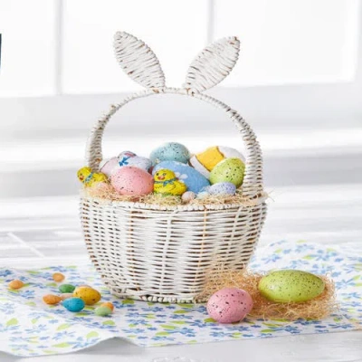 Tag Bunny Ears Easter Basket White Paper Spring In White