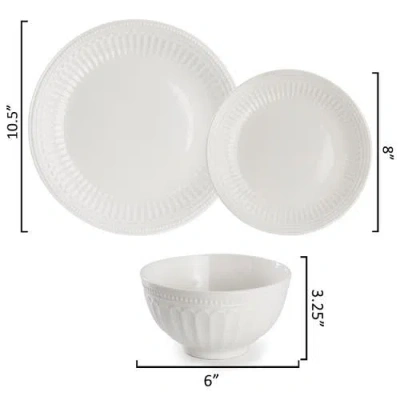 Elama 12 Piece Stoneware Dinnerware Set In White