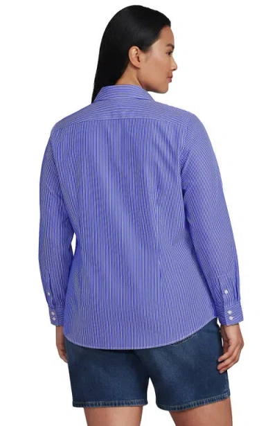 Lands' End Plus Size No Iron Button Front Shirt In Sapphire Gem Thin Stripes